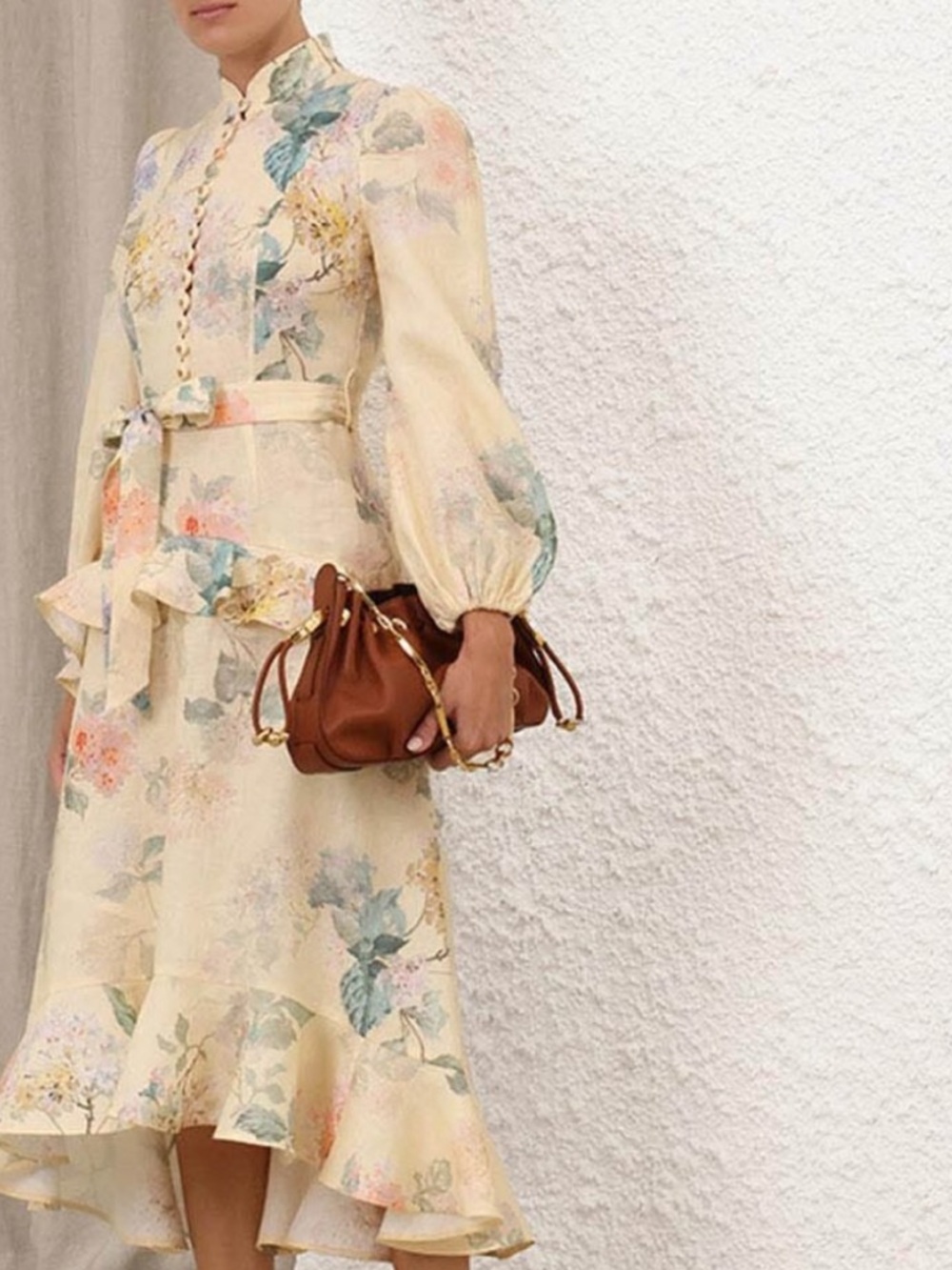 🎀Zimmermann Illuminate🎀 Peplum Pale Yellow Floral Midi Dress(AU4/US12) - Picture 2 of 6
